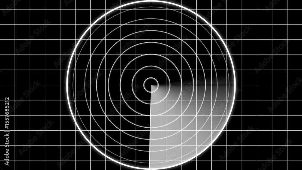 Poster white radar screen with scanning beam and circular grid - overlay animation for video compositing . 