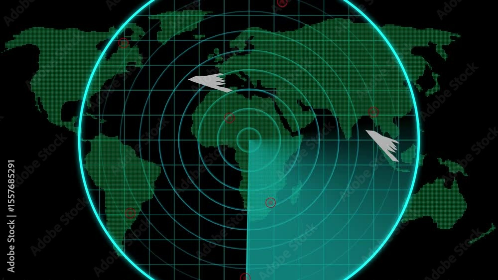 Poster syan radar screen with scanning beam and circular grid - overlay animation for video compositing . r