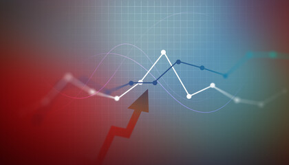 Obraz premium Financial Ascent: A dynamic visual representation of economic growth, depicted through upward-trending graphs and an ascending arrow, symbolizing progress and financial success.