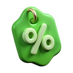 3D Render of a Green Discount Tag with Percentage Symbol Perfect for Sale Promotions