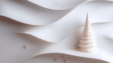 White Paper Winter Scene with Miniature Christmas Tree