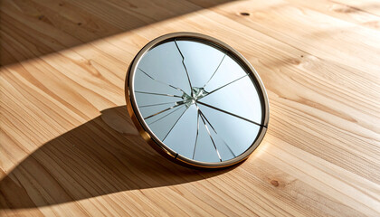 Shattered Mirror On Plywood Surface