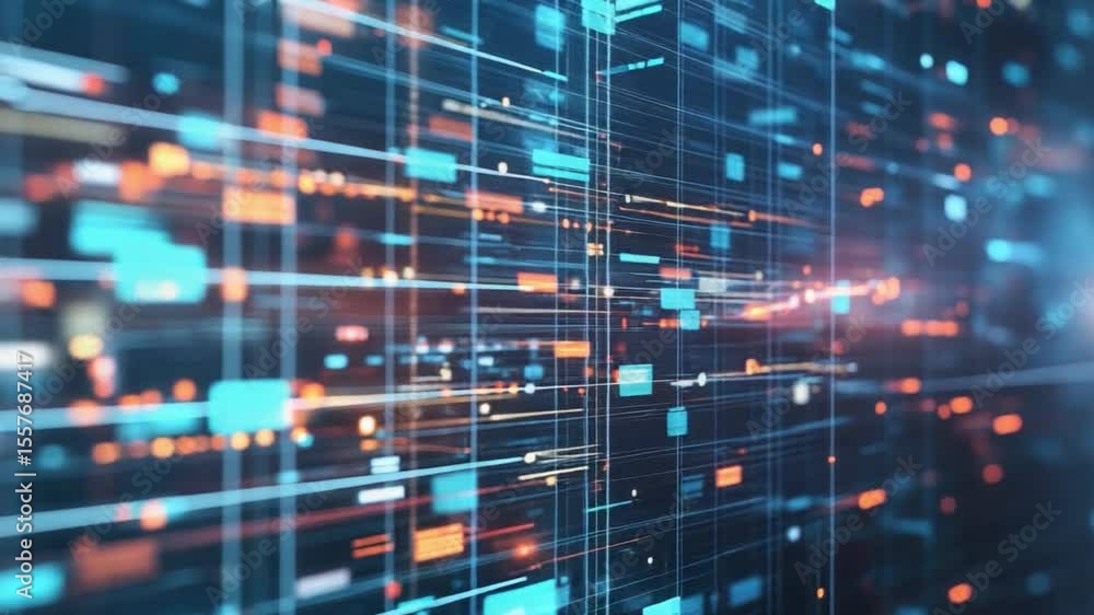 Poster Digital Data Flow: A visual representation of the complex world of data, with glowing lines and geometric shapes creating a futuristic display of connectivity and digital processes.