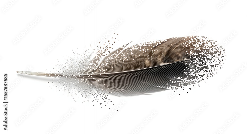 Poster feather fragmentation effect isolated on white background