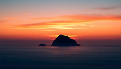 Island Silhouettes Amidst a Fiery Sunset Ocean Horizon Painting a Vivid Scene of Tranquility and the End of the Day