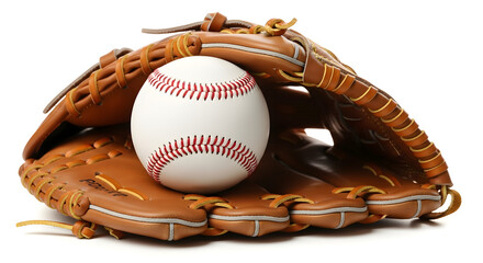 Leather Baseball Glove and Ball Isolated on a White Background