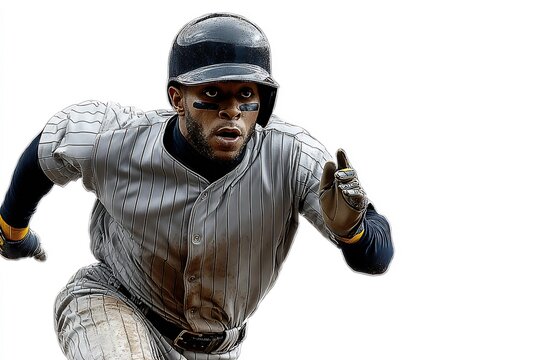 **Technology Concept, A Baseball Outfielder Is Sprinting Forward, Calling Off A Teammate One Hand Stretched Upward, The Other Pointing Toward The Invisible Ball. His Mouth Is Open Mid-Call, Eyes Locke