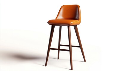 Bar stool with luxurious leather seat isolated on bright white background