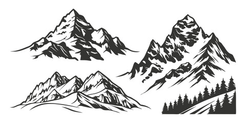 Mountain Range Illustrations: Black and White Vector Graphics for Design