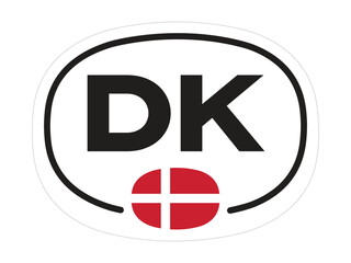 Denmark Country Code Sticker – Oval DK with Red and White National Flag – High Quality Vectorial Stock Image