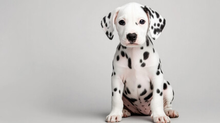 Dalmatian puppy sitting looking at the camera isolated 
