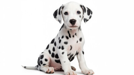 Dalmatian puppy sitting looking at the camera isolated 
