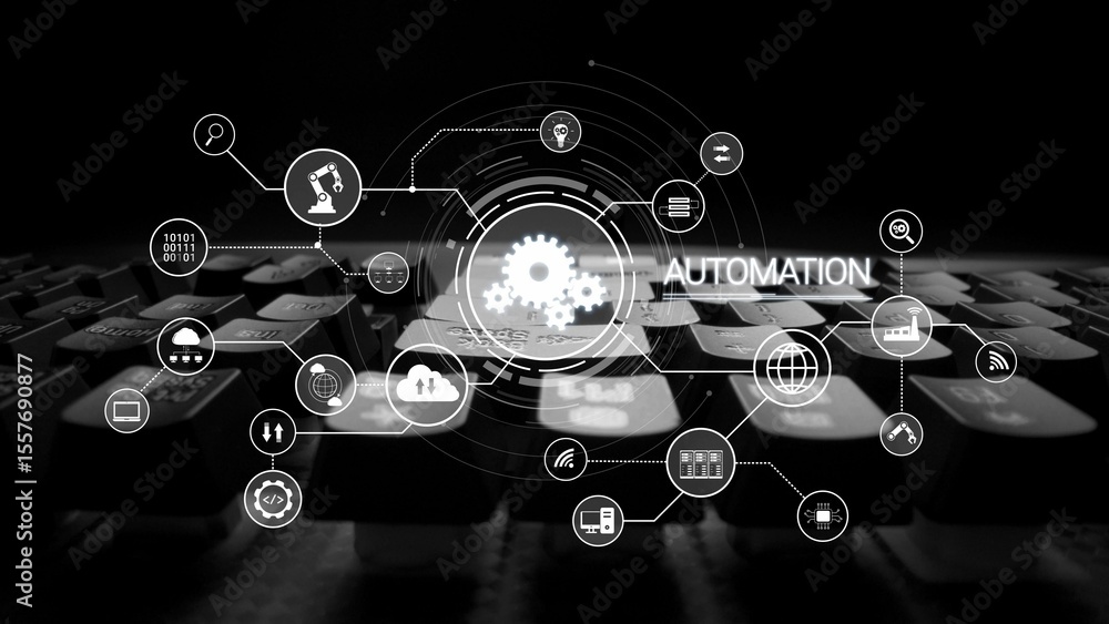 Poster modern automation drives workflow efficiency by connecting systems, people, and data. with intellige