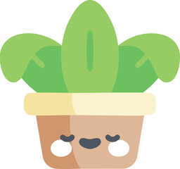 Cheerful potted plant with cute facial expression brings a touch of nature indoors, perfect for adding a whimsical and fresh accent.