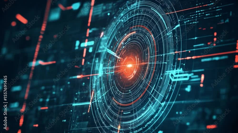 Poster Futuristic Tech: A vibrant composition of interconnected circuits and digital elements forms a mesmerizing visualization, evoking the essence of cutting-edge technology and boundless innovation.