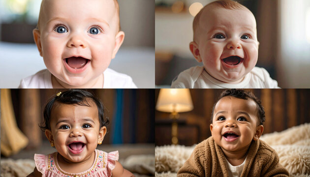 A heartwarming collection of baby portraits capturing joyful laughter—each tiny face glowing with happiness, pure delight, and the sweetest giggles.