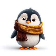 Fototapeta premium A cute penguin wearing a cozy scarf, smiling adorably