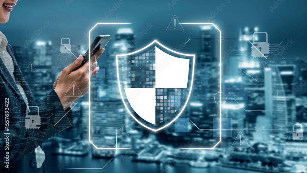 Poster cyber security protection and cyber security strategies against cyber threats, system hacks, digital