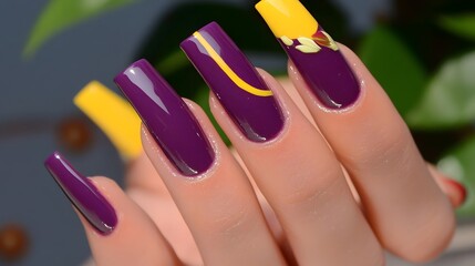 Stunning Purple and Yellow Nail Art Design