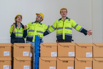 Warehouse worker working in warehouse storage. Foreman or worker work at factory site check up...