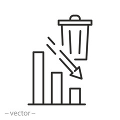 thrown garbage, decrease waste icon, reducing discarded garbage, reduce waste icon, reduce thin line symbol on white background - editable stroke vector illustration eps10