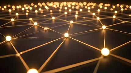 Abstract Network Connection Golden Lights Glowing Nodes Digital Technology
