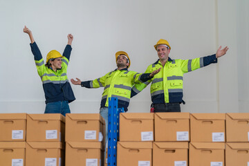 Warehouse worker working in warehouse storage. Foreman or worker work at factory site check up...