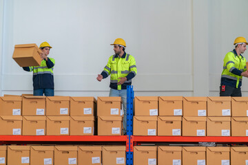 Warehouse worker working in warehouse storage. Foreman or worker work at factory site check up...