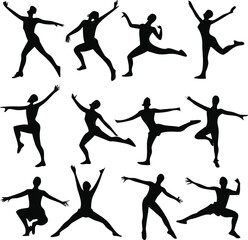 Obraz premium Black vector woman dancing poses transparent background