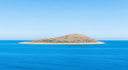 Fototapeta premium Island in Blue Sea on Clear Day Under Blue Sky Landscape
