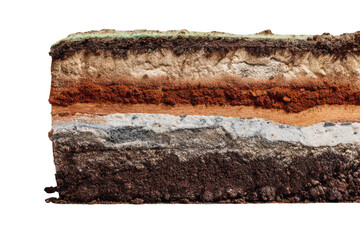 a cross-section showing layers and colors in soil on a white background, png, transparent