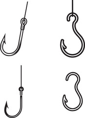 Fishing Hook Vector Icon | Minimal Line Art on White Background