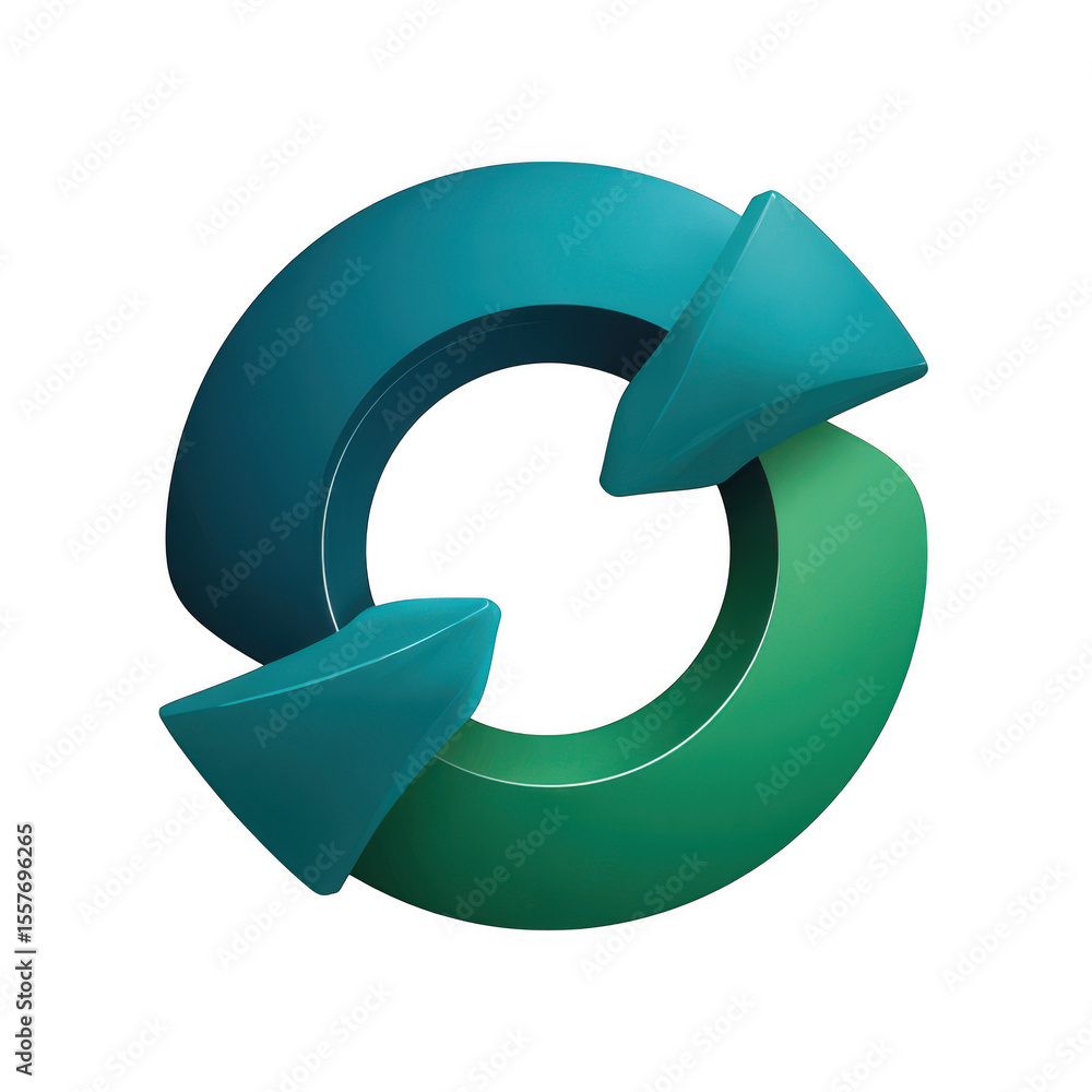 Poster three dimensional circular arrows recycling symbol isolated on transparent background