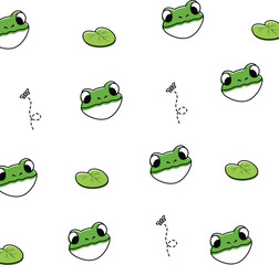 Whimsical Frog Pattern: A playful array of charming frog faces and lily pads dance across a seamless pattern, inviting smiles and a sense of joy.
