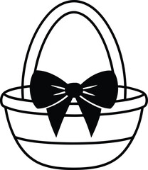 A festive Easter egg in a basket adorned with a decorative bow and ribbon, a symbol of holiday celebration