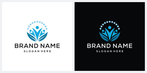 people health and leaf nature logo design, medical grahic icon vector