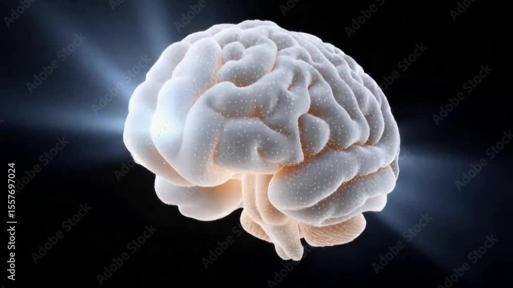 Aufkleber brain's essence: a luminous and intricately detailed 3d rendering of a human brain, bathed in soft l