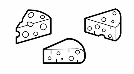Cheese Pieces Icon Set. Black and white editable linear set of vector illustrations of pieces of cheese