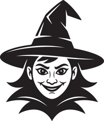 Halloween witch face with a hat silhouette vector. Witch face silhouette vector cartoon illustration isolated on white background