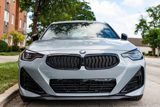 Park Ridge, Illinois, USA - August 18, 2024: 2022 BMW M240 car. Luxury car of BMW M240 model. Car of BMW M240 parked outdoor. BMW M240, corner view
