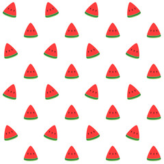 Seamless pattern with red watermelon slices on white background.Summer or fruit.Surface for textile.Decoration ornament for fabric or cloth.Modern backdrop.Cute wrapping paper.Vector illustration.