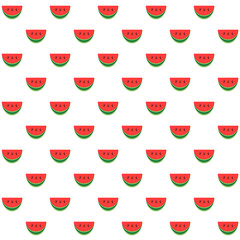 Seamless pattern with red watermelon slices on white background.Summer or fruit.Surface for textile.Decoration ornament for fabric or cloth.Modern  backdrop.Cute wrapping paper.Vector illustration.