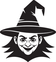 Halloween witch face with a hat silhouette vector. Witch face silhouette vector cartoon illustration isolated on white background