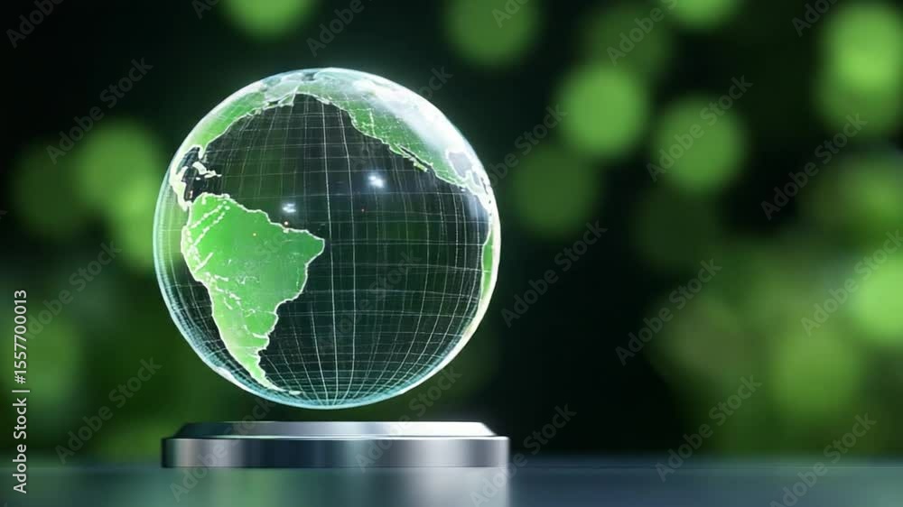 Poster glowing globe: a digital sphere with the continents etched, representing global connections and inno