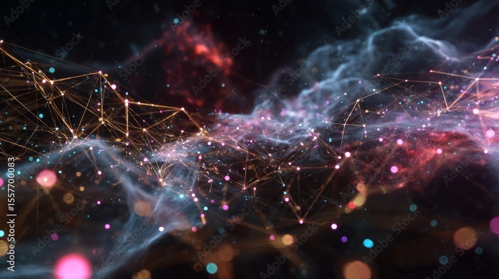 Wall mural abstract cosmic network background with glowing particles and lines