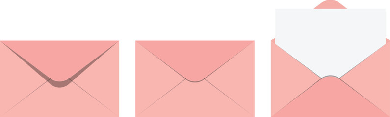 Flat Vector Illustration of Pink Envelope Collection Showing Open and Closed Styles for Infographic Templates and Invitations