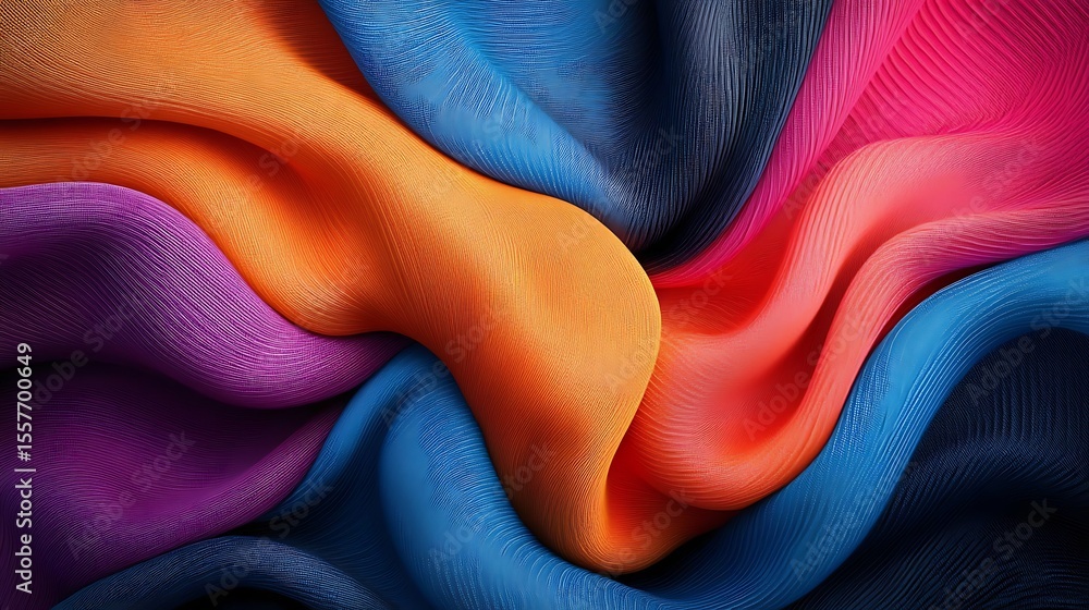 Poster vibrant abstract composition of flowing fabric in a spectrum of rich colors creating a sense of move