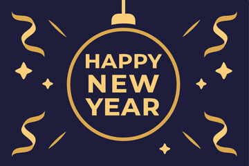 Happy New Year Greeting Design – Festive Gold and Navy Celebration Graphic