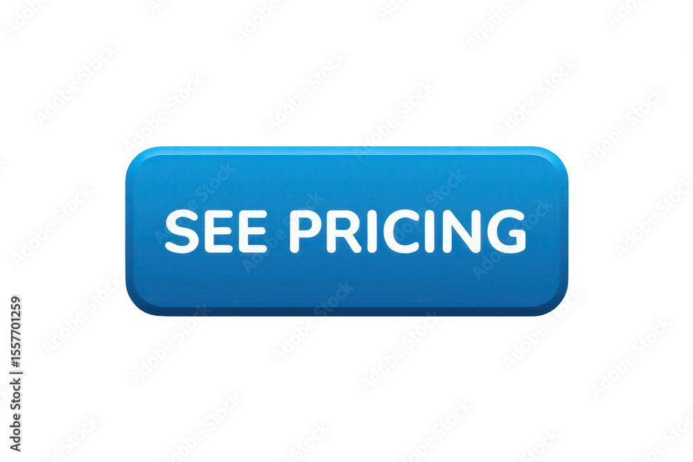 Aufkleber blue rectangular button with white see pricing text on black background isolated transparent p n g s