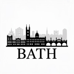 Fototapeta premium Bath Skyline Silhouette — England's Historic Heritage City Vector Illustration